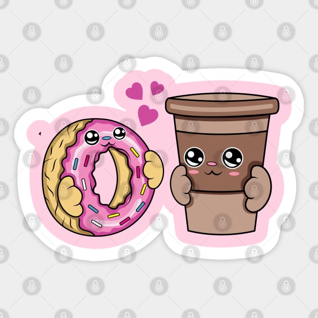 All i need is donuts and coffee, Kawaii donuts and coffee cartoon. Sticker by JS ARTE